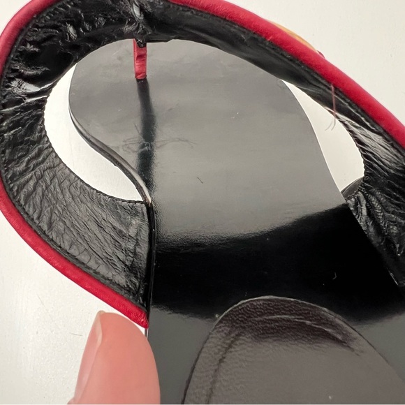GUCCI || Horsebit Red Blue Web Stripe Black Leather Thong Sandal Flat EU 39 US 9 - Picture 8 of 15